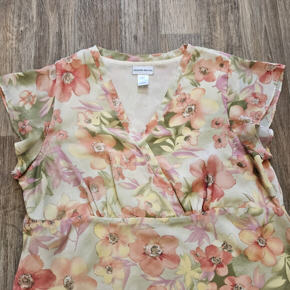 Vtg Jaclyn Smith Floral Babydoll Blouse Women 1X Pastel Fairy Cottagecore Easter - Picture 2 of 9